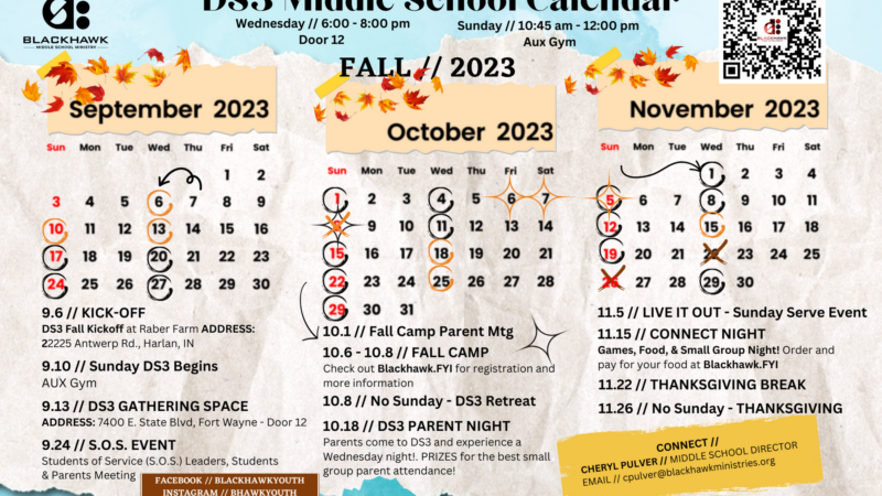 DS3 Middle School Youth Group 2023 🍂 Fall Calendar